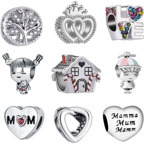 New Cute Boy And Girl Love House Tree Heart Beads Fit Original Pandora Charms Bracelet DIY Women Jewelry