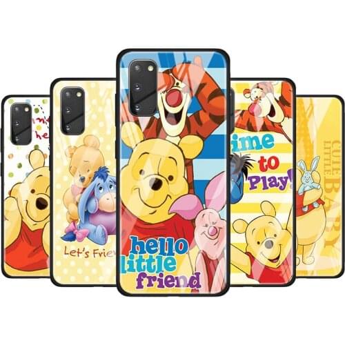 Disney Winnie the Pooh for Samsung Galaxy S20 FE Ultra Note 20 S10 Lite S9 S8 Plus Luxury Tempered Glass Phone Case Cover