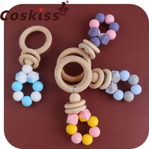 Coskiss New Hemu Wood Ring Ring Silicone Beads Cartoon Pacifier Toy Wooden DIY Crafts Baby Teether Supplies Accessories