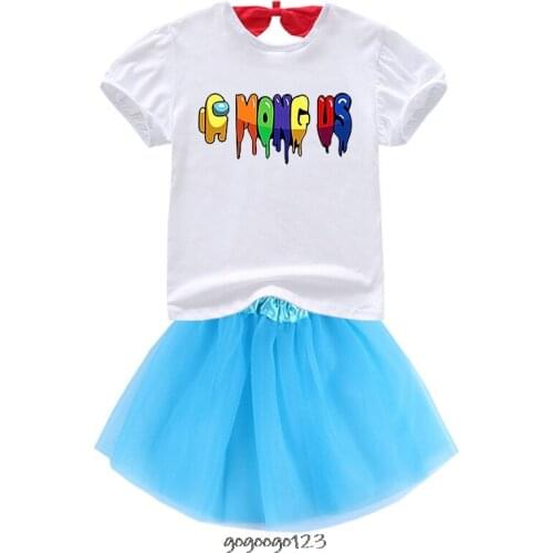 Children Clothes Summer Kids Girls Clothes Game Among Us T-Shirt+Tutu Skirt 2pcs Girls Sport Suit Toddler Girls Clothing Sets
