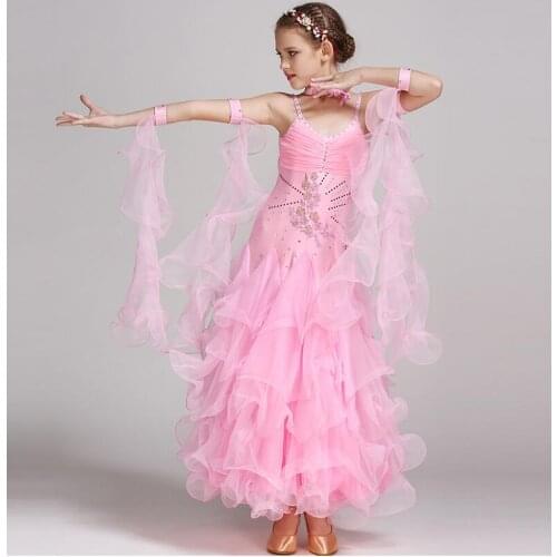 Kids Modern dance dress Competition dance Stage performance Ballroom Pink Girls Children