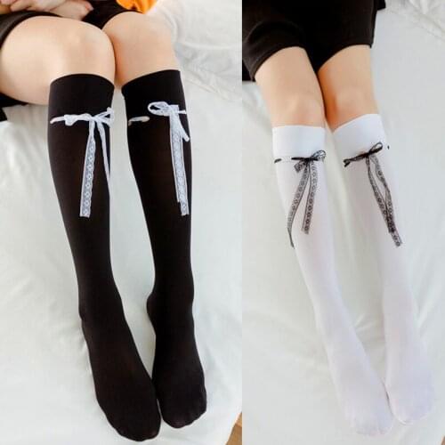 Pink Bow Long Socks Japanese Uniform All-match Knee Socks Sweet Bow Lace Girl Soft Loli Student White Stockings Sexy High Socks