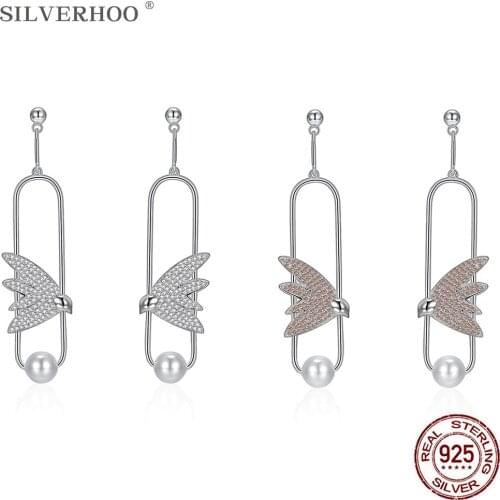 SILVERHOO 925 Sterling Silver Drop Earrings For Girl Cute Bird Shape With Shell Pearl Engagement Earring Fine Jewelry Hot Sale