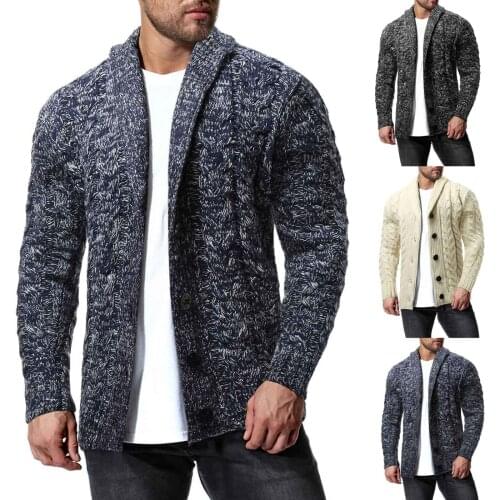 Hommes Veste Mens Winter Knitted Sweater Jacket Long-Sleeved Lapel Warm Coat Single-Breasted Solid Color Casual Overcoat Tops
