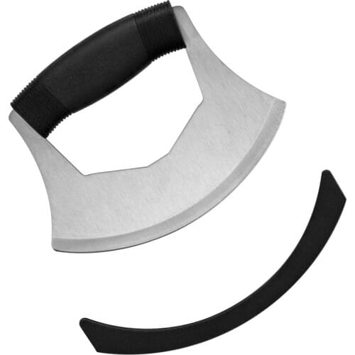 Stainless Steel Mezzaluna Salad Chopper Single Sharp Blade Herb Mincer Pizza Cutter Vegetable Fruit Knife With Cover