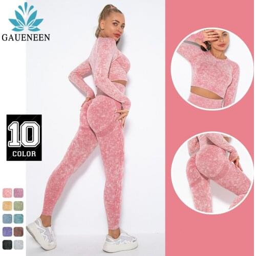 GAUENEEN Seamless Yoga Set Women Tracksuit Fitness Clothing 2 Piece Long Sleeve Crop Top Push Up Booty Gym Leggings Sports Suits