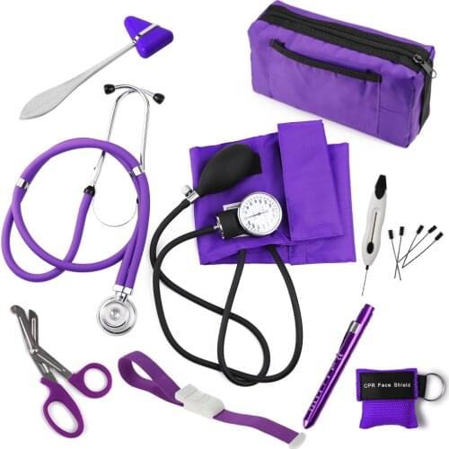 Medical Health Diagnostic Blood Pressure Monitor Stethoscope Reflex Hammer EMT Shear Penlight Nurse Starter Kit with Pouch