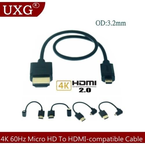 Micro HD-to HD-Cable 2.0 3D 4k 60Hz High Speed HDMI-compatible For GoPro Hero 7 Black Hero 5 Raspberry Pi 4 Lenovo Micro HD