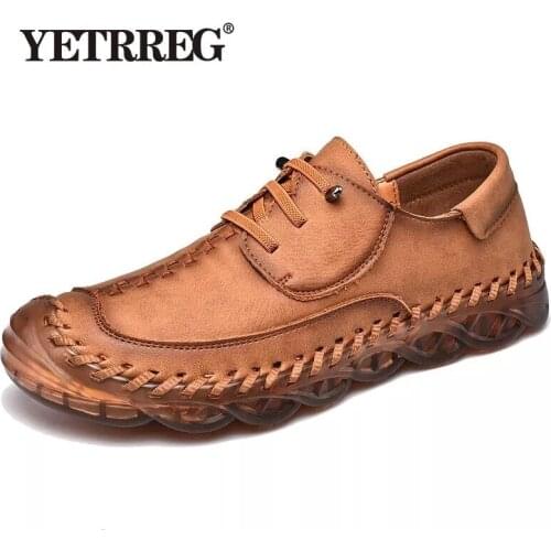 Fashion Men Casual Shoes Quality Split Leather Mens Shoes Handmade Mens Loafers Flats Outdoor Men Sneakers Moccasins Shoes