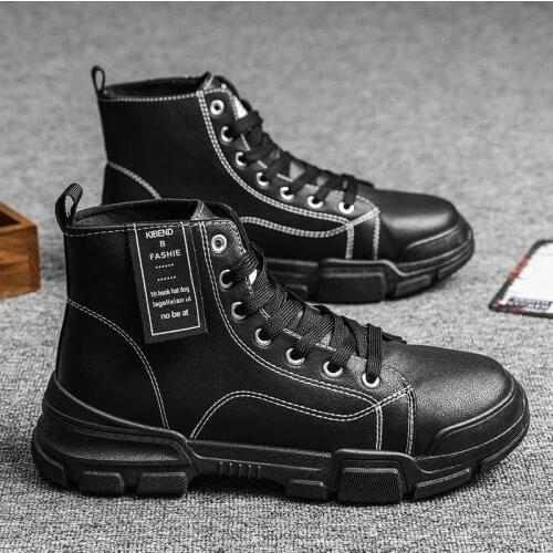 Boots Mens Winter New Height Increasing Shoes Korean Version Fashion Retro Student High-Top Shoes Mens Tooling Boots Men