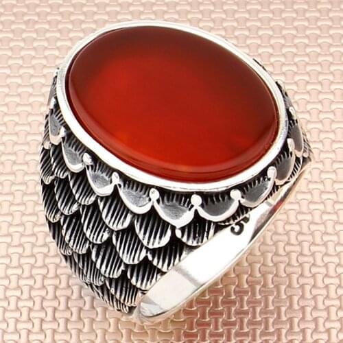 925 Sterling Silver Ring With Stone For Men For Women Red Agate Gemstone Gift For Him Mens Rings Real Pure Handmade