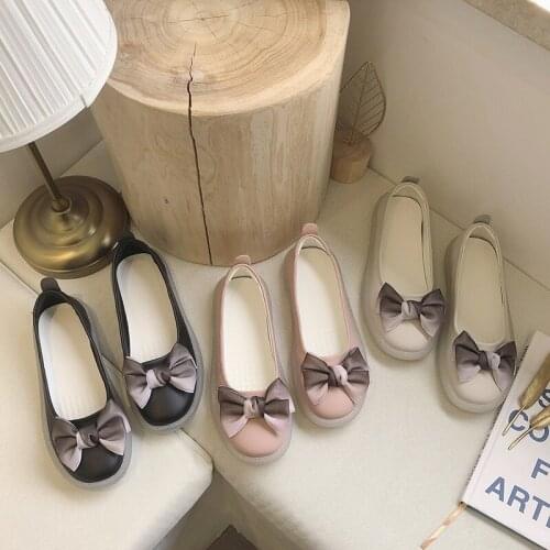 2020 Summer New Small Leather Shoes Womens Korean Artistic Sweet Bow Transparent Shallow Mouth Soft Bottom kawaii lolita shoes