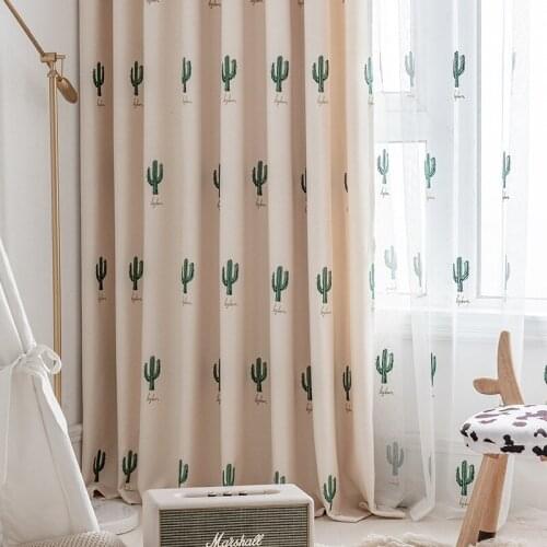 Cactus Ins New Fashion Small Fresh Cartoon Embroidered Childrens Room Bedroom Curtains