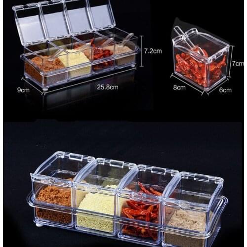 4pcs/lot Kitchen Organizer Storage Boxes Spices Seasoning Jar Transparent Sugar Salt Bottle With Spoon Kitchen Accessories