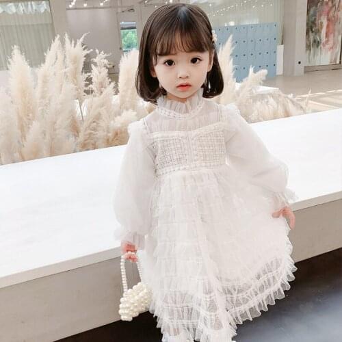 2020 Autumn New Girls Puff Sleeve Hollow Graceful Dress Korean Princess Dress Childrens Clothing
