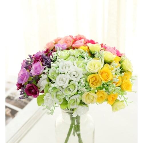 Autumn 15 heads/bouquet small bud roses bract artificial flower silk rose DIY wedding home Christmas decor flowers rose gift