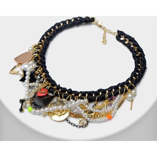 O46 punk style rope necklafe for women girl jewelry gift star lucky crown big pendant necklace