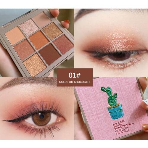 9 Colors Embroidered Jinbo Chocolate Eyeshadow Palette Pearly Matte Glitter Waterproof Eyeshadow
