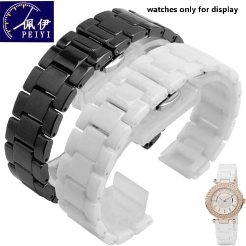 PEIYI Pearl ceramic watch bracelet 16*9 20*11mm Concave interface watchband white black strap wristband not fade water resistant