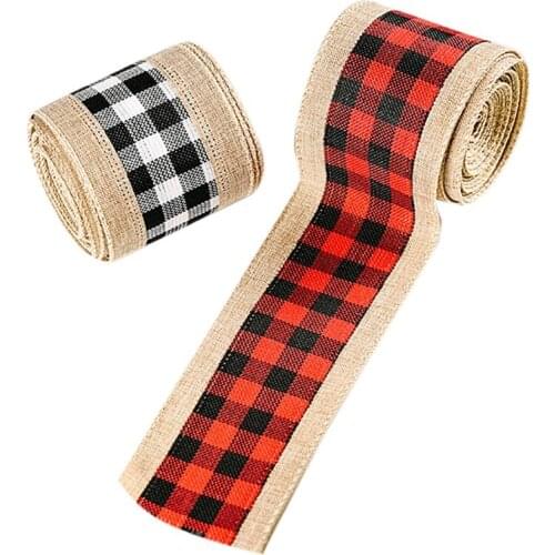 Christmas Buffalo Plaid Ribbons Burlap Wired Edge Plaid Ribbons,Check Gingham Fabric Craft Ribbon For DIY Craft Bows