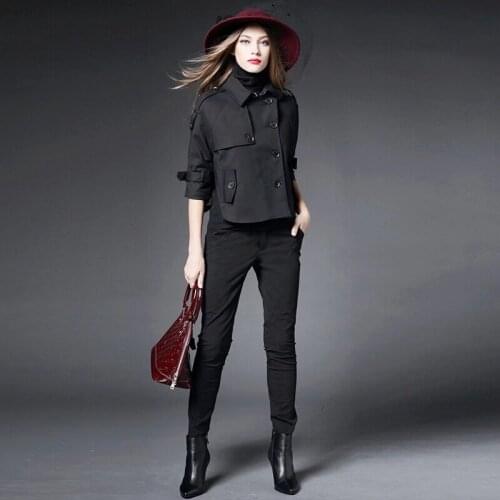 SD498Q-New poncho womens short autumn black versatile loose windbreaker temperament coat