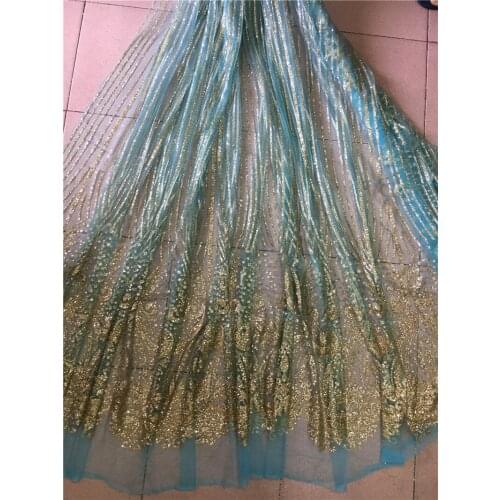 Light blue mesh gold glitter shiny glued print glitter lace fabric for sawing / evening dress/stage decoration JRB-72605