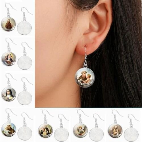 ST JUDE Saint Drop Dangle Earrings Virgin Mary Glass Cabochon Pendant Stainless Steel Chaine Christian Catholic Religion Jewelry