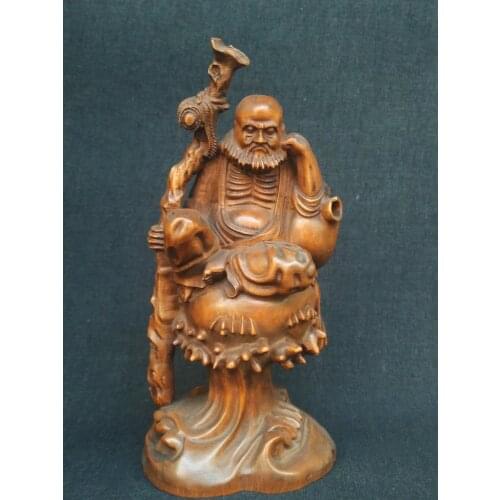 YIZHU CULTUER ART Collected China Old Boxwood Hand Carved Bodhidharma Buddha Statue Decoration