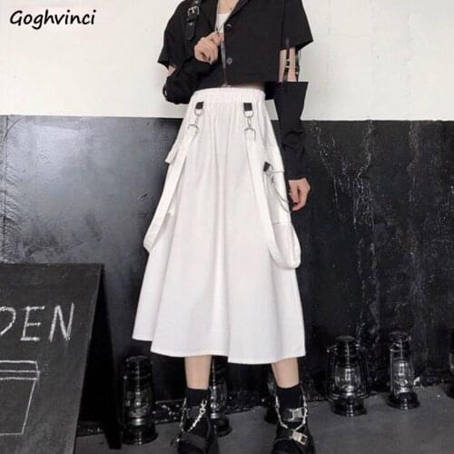 Skirts Women Japanese Style Faldas Summer Fashion Student Harajuku Vintage High Waist Loose A-line Overall All-match Chic Chain