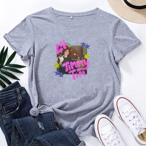 Timmy Tim Graphic Funny Summer TShirt Women Top Fashion Short Sleeve O-neck Cotton Tshirt Women Loose Casual Tee Shirt Femme