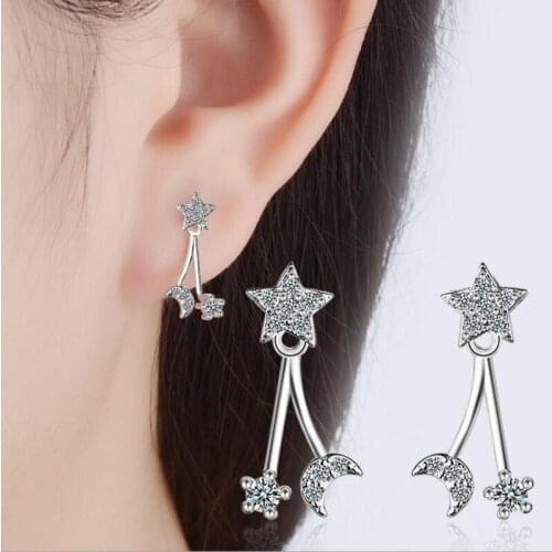 KOFSAC New Fashion 925 Silver Stud Earrings For Women Wedding Party Temperament Sweet Zircon Star Moon Geometry Earring Jewelry