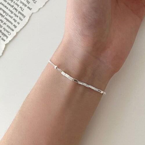 Morivovog 925 Sterling Silver Square Cube Bracelets for Women Elegant Bead Chain Friendship Bracelets Cute Minimalist Jewelry