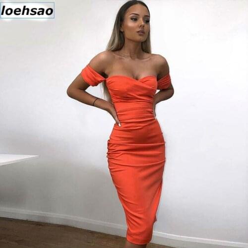 2019 Strapless short sleeve sexy fashion women dress orange celebrity bodycon dress vestidos evening club slim summer dresses