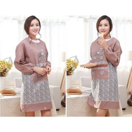 1PC Hot New Kitchen Apron For Woman Funny Cooking Waterproof Aprons Long Sleeves Work Overalls Clothes LF 177