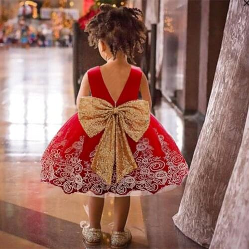 2021 Pageant Ceremony Child Baptism 2 1 Year Birthday Dress For Baby Girl Clothing Princess Dresses Party Dress Gold Bow Toddler