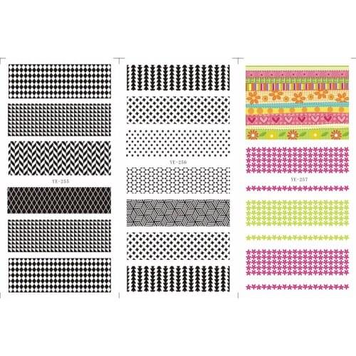 3 PACK/ LOT WATER TRANSFER DECAL NAIL ART NAIL STICKER BLACK MOSAIC FRENCH SMILE LACE YE255-257