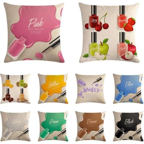 45*45cm Fashion Charm Nail Polish Cushion Cover Vintage Fashion Cotton Linen Pillow Case Sofa Car Decoration Cushion Cover