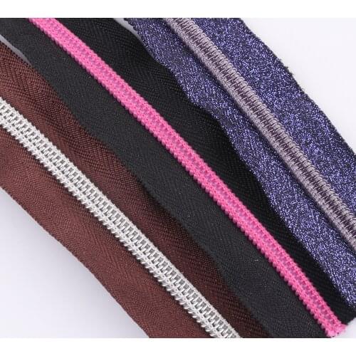5meters No 5# Colorful Zipper Tape Leather Zipper Head Nylon Tape Zip Coil Zippers Tailor DIY Universal Zipper Replacement Kit