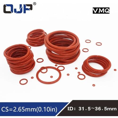 5PCS/lot Red Silicon Rings Silicone O ring Sealing 2.65mm Thickness ID31.5/32.5/33.5/34.5/35.5/36.5mm Rubber O-Ring Seal Gasket