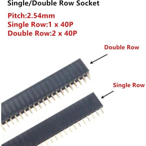 5pcs Single Double Row Pin Female Header Socket Pitch 2.54mm 1x40P Pin For PCB Board