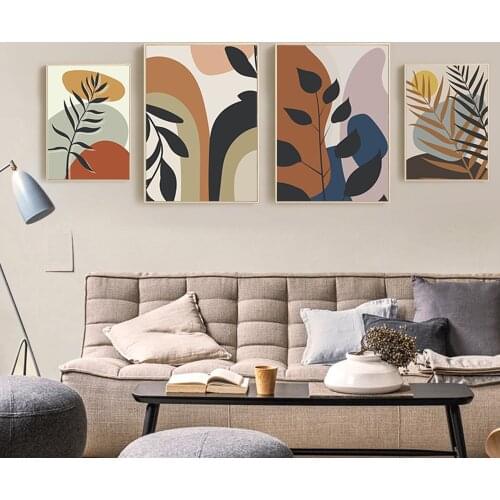 Abstract Shape Poster Scene Canvas Painting Plant Leaves Art Print Monstera Prints Boho Wall Pictures For Living Room Home Decor