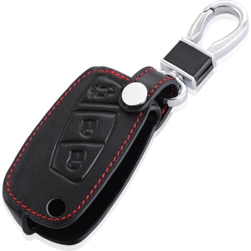 Car styling,genuine leather key chain ring cover 3 Buttons fold for FIAT Panda Stilo Punto Doblo Grande Bravo 500 Ducato Minibus