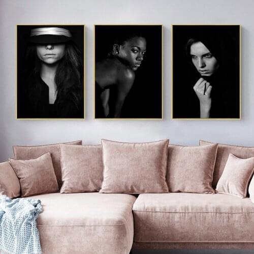 Black White Female Personality Oil Painting Hanging Picture Poster Canvas Print Painting Wall Art Living Room Home Decoration
