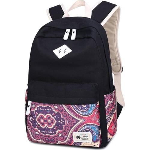 Canvas Printing Casual Backpacks Women School Bag Backpack for Teenage Girls Mochila Travel Daily Bagpack Female Back Pack Black