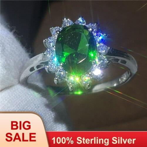 Princess Diana 100% Real Silver color ring 2ct Green AAAAA Zircon Engagement wedding band rings for women Bridal jewelry