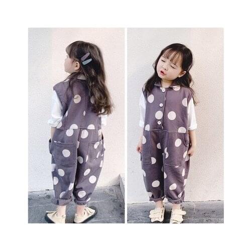 2020 Childrens Clothing Spring and Summer New Childrens Korean Polka Dot Overalls Kids Sleeveless Baby Girl Jumpsuit 2-7 Years