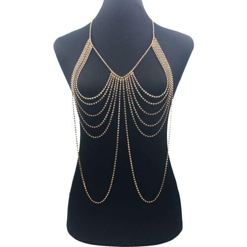 MEILIYISHI Luxury Crystal Rhinestone Tassel Long Body Chain Harness Slave Necklace Beach Bra Jewelry