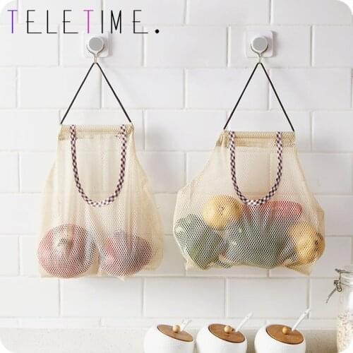 Reusable Kitchen Vegetable Mesh Breathable Storage Bags Onion Potato Garlic Ginger Kitchen Hanging Mesh Bag Kitchen Organizer