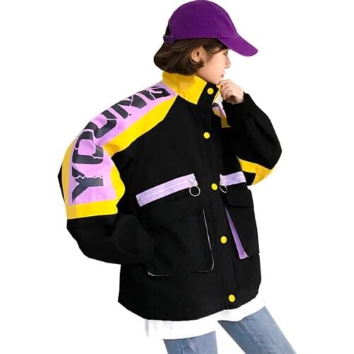 Fashion Letter Printing Harajuku Casual White Black Korean Style Boyfriend Oversize Loose Jacket Autumn Jacket Women Coat Female