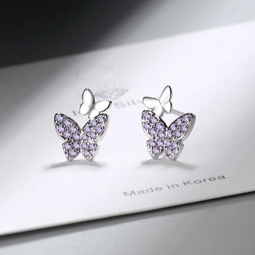 Trendy Butterfly Cubic Zirconia Stud Earrings for Women Party Birthday Gift Brincos bijoux Prevent Allergy